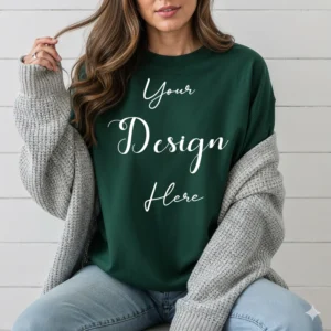 Womens Dark Green Long Sleeve T-Shirt Mockup-2 | For Etsy, Shopify and POD Sellers