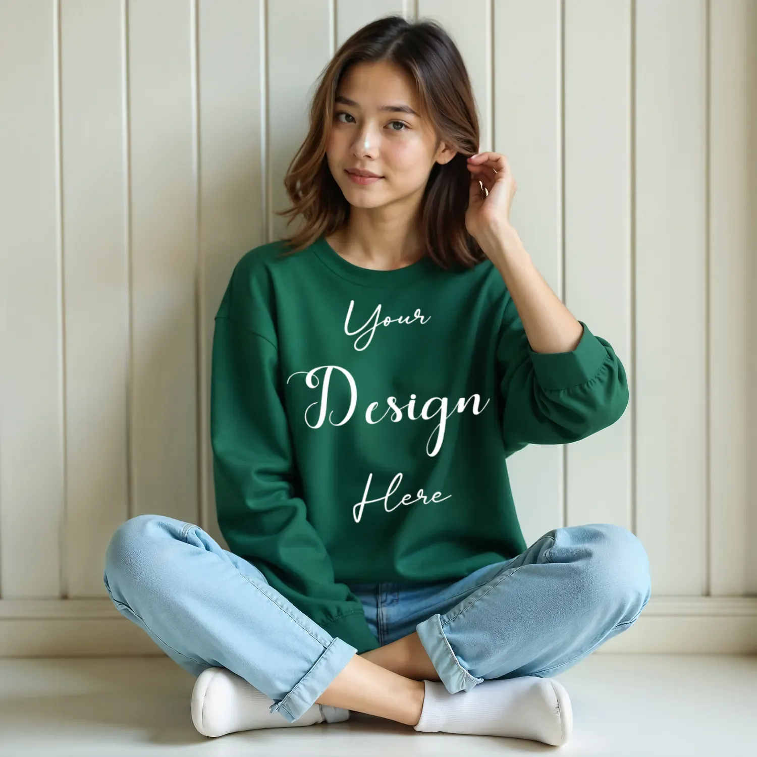 Womens Dark Green Long Sleeve T-Shirt Mockup-3 | For Etsy, Shopify and POD Sellers