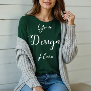 Womens Dark Green Long Sleeve T-Shirt Mockup-4 | For Etsy, Shopify and POD Sellers
