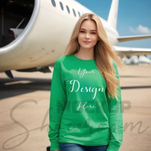 Womens Green Long Sleeve T-Shirt Mockup-1 | For Etsy, Shopify and POD Sellers