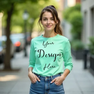 Womens Green Long Sleeve T-Shirt Mockup-4 | For Etsy, Shopify and POD Sellers