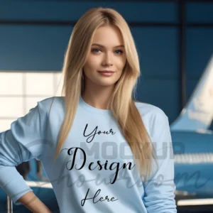Womens Light Blue Long Sleeve T-Shirt Mockup-2 | For Etsy, Shopify and POD Sellers