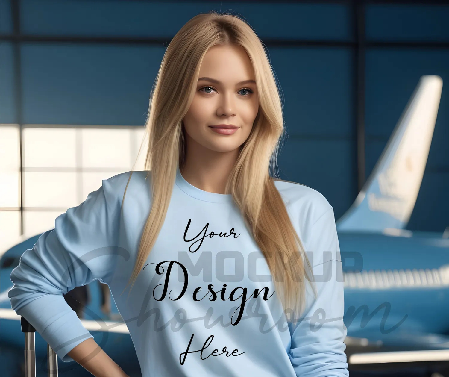 Womens Light Blue Long Sleeve T-Shirt Mockup-2 | For Etsy, Shopify and POD Sellers