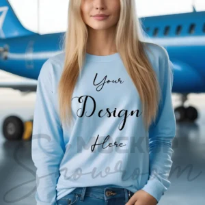 Womens Light Blue Long Sleeve T-Shirt Mockup-3 | For Etsy, Shopify and POD Sellers