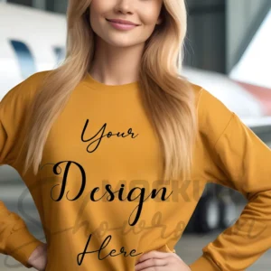 Womens Mustard Long Sleeve T-Shirt Mockup-1 | For Etsy, Shopify and POD Sellers