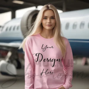Womens Pink Long Sleeve T-Shirt Mockup-1 | For Etsy, Shopify and POD Sellers