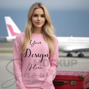 Womens Pink Long Sleeve T-Shirt Mockup-2 | For Etsy, Shopify and POD Sellers