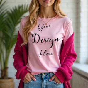 Womens Pink Long Sleeve T-Shirt Mockup-3 | For Etsy, Shopify and POD Sellers