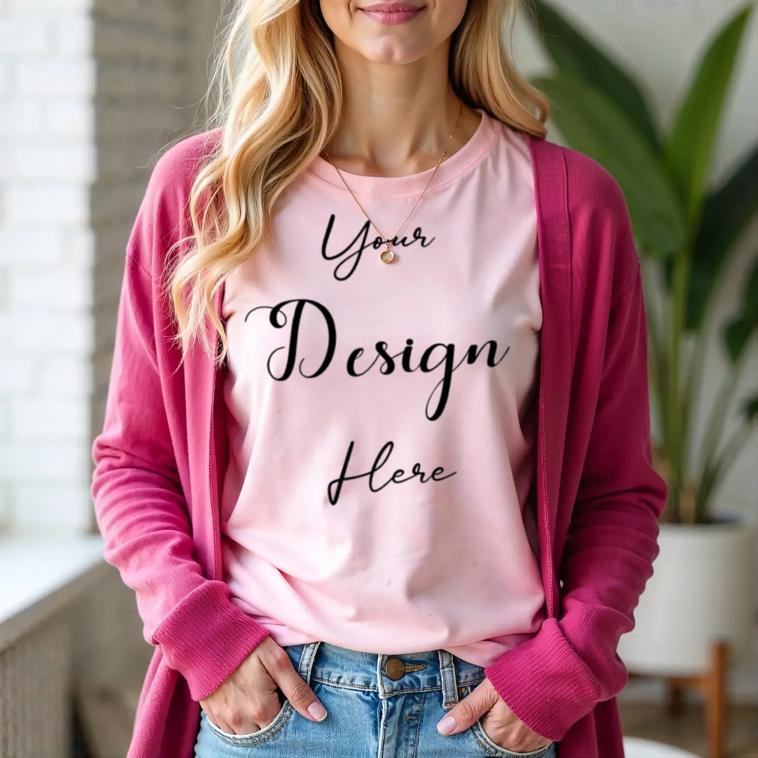 Womens Pink Long Sleeve T-Shirt Mockup-4 | For Etsy, Shopify and POD Sellers