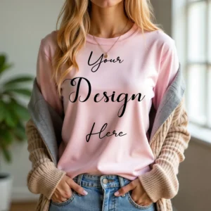 Womens Pink Long Sleeve T-Shirt Mockup-5 | For Etsy, Shopify and POD Sellers
