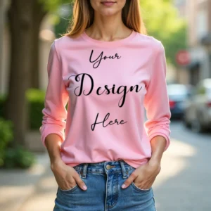 Womens Pink Long Sleeve T-Shirt Mockup-6 | For Etsy, Shopify and POD Sellers