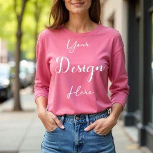 Womens Pink Long Sleeve T-Shirt Mockup-7 | For Etsy, Shopify and POD Sellers