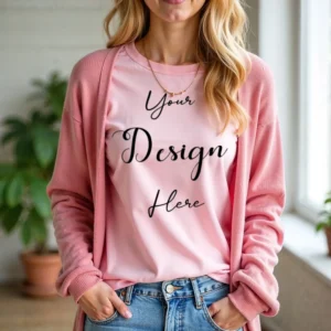 Womens Pink Long Sleeve T-Shirt Mockup-8 | For Etsy, Shopify and POD Sellers