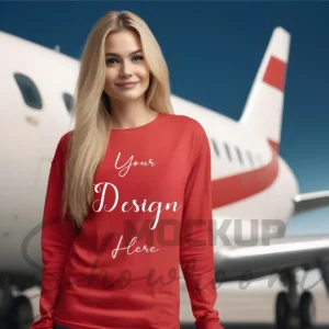 Womens Red Long Sleeve T-Shirt Mockup-2 | For Etsy, Shopify and POD Sellers