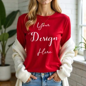 Womens Red Long Sleeve T-Shirt Mockup-3 | For Etsy, Shopify and POD Sellers