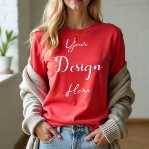 Womens Red Long Sleeve T-Shirt Mockup-4 | For Etsy, Shopify and POD Sellers