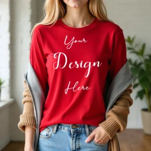 Womens Red Long Sleeve T-Shirt Mockup-5 | For Etsy, Shopify and POD Sellers
