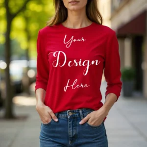Womens Red Long Sleeve T-Shirt Mockup-6 | For Etsy, Shopify and POD Sellers