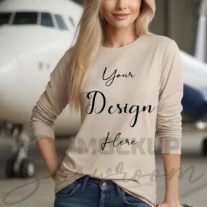 Womens Sand Long Sleeve T-Shirt Mockup-1 | For Etsy, Shopify and POD Sellers