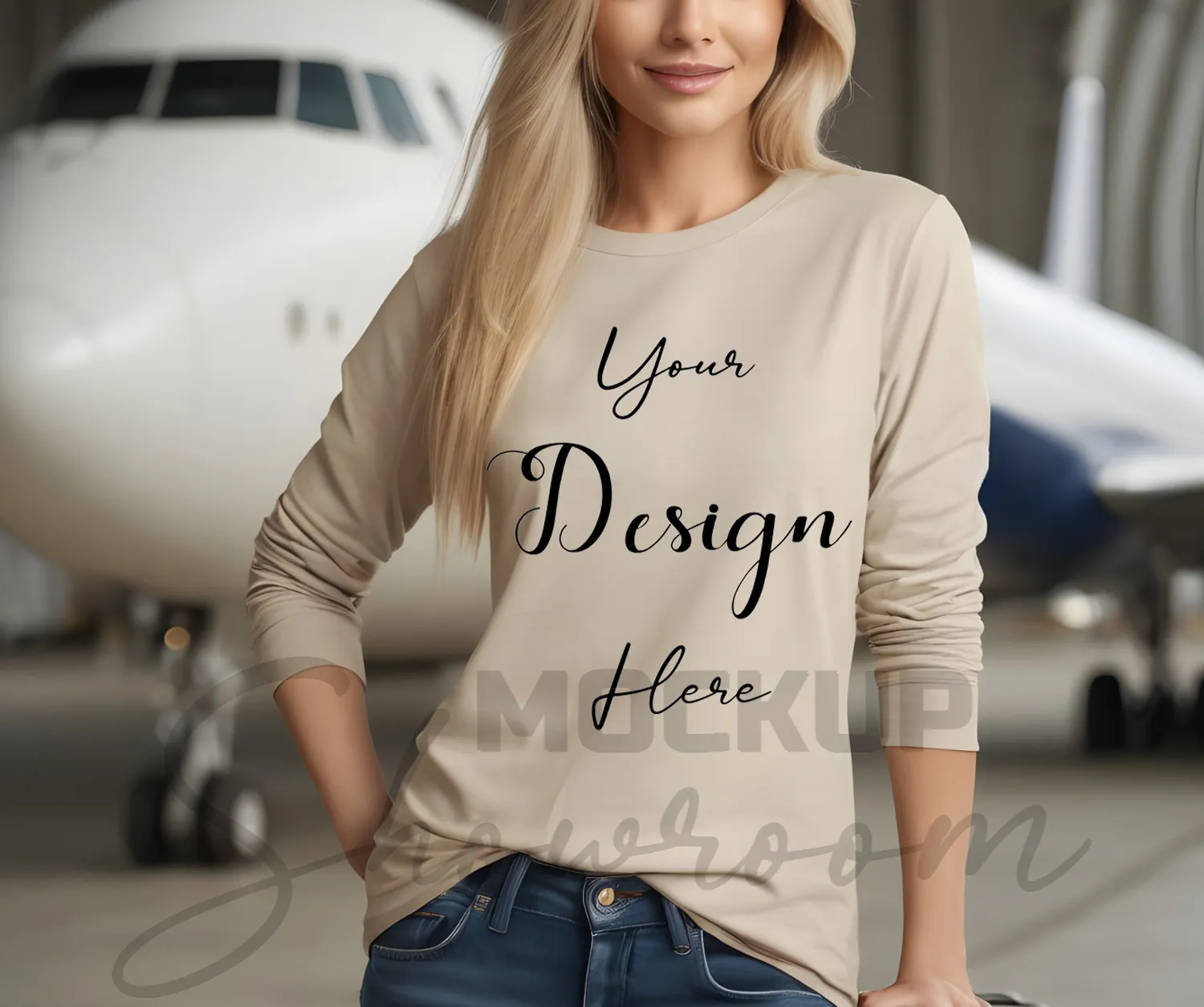 Womens Sand Long Sleeve T-Shirt Mockup-1 | For Etsy, Shopify and POD Sellers