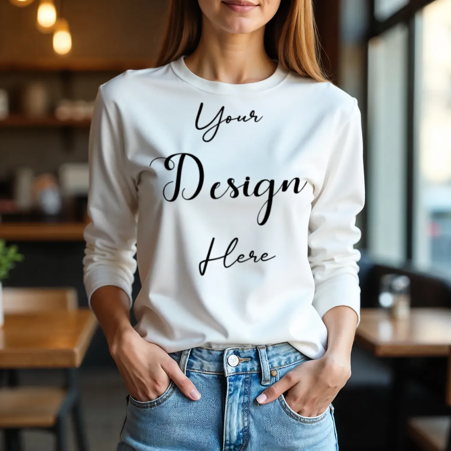Womens White Long Sleeve T-Shirt Mockup-7 | For Etsy, Shopify and POD Sellers