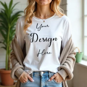 Womens White Long Sleeve T-Shirt Mockup-8 | For Etsy, Shopify and POD Sellers