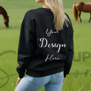 Womens Black Sweatshirt Mockup-1 Back View | For Etsy, Shopify and POD Sellers
