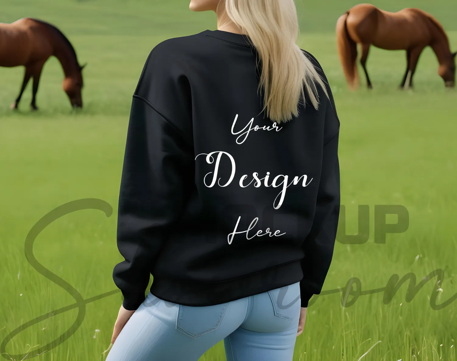 Womens Black Sweatshirt Mockup-1 Back View | For Etsy, Shopify and POD Sellers