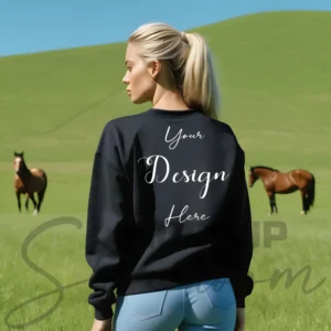 Womens Black Sweatshirt Mockup-10 Back View | For Etsy, Shopify and POD Sellers