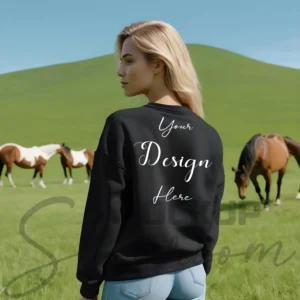 Womens Black Sweatshirt Mockup-11 Back View | For Etsy, Shopify and POD Sellers