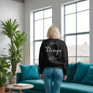 Womens Black Sweatshirt Mockup-7 Back View | For Etsy, Shopify and POD Sellers