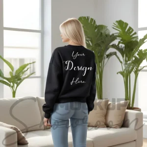Womens Black Sweatshirt Mockup-8 Back View | For Etsy, Shopify and POD Sellers