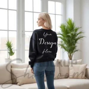 Womens Black Sweatshirt Mockup-9 Back View | For Etsy, Shopify and POD Sellers