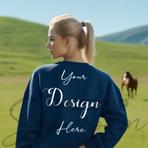 Womens Dark Blue Sweatshirt Mockup-1 Back View | For Etsy, Shopify and POD Sellers