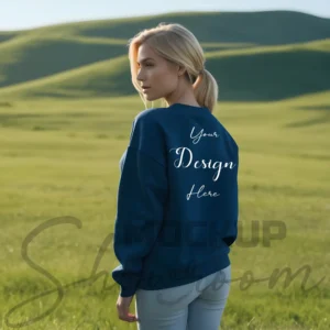 Womens Dark Blue Sweatshirt Mockup-2 Back View | For Etsy, Shopify and POD Sellers