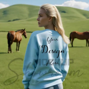 Womens Light Blue Sweatshirt Mockup-1 Back View | For Etsy, Shopify and POD Sellers
