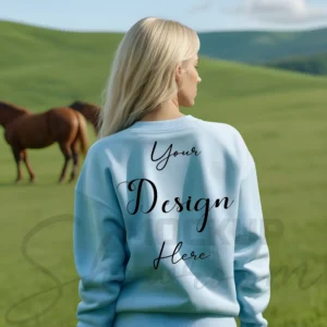 Womens Light Blue Sweatshirt Mockup-2 Back View | For Etsy, Shopify and POD Sellers