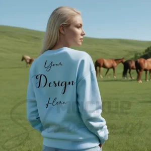 Womens Light Blue Sweatshirt Mockup-3 Back View | For Etsy, Shopify and POD Sellers