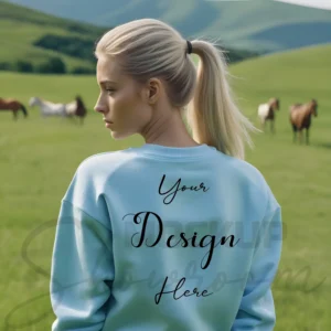 Womens Light Blue Sweatshirt Mockup-4 Back View | For Etsy, Shopify and POD Sellers