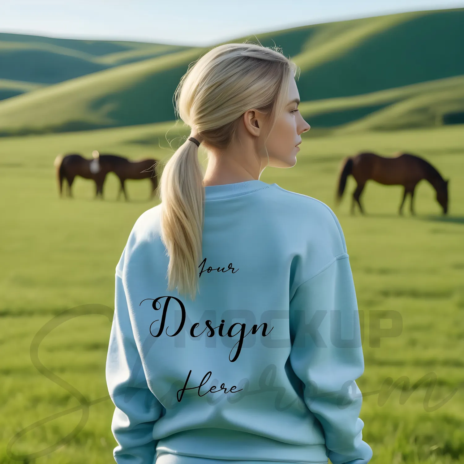 Womens Light Blue Sweatshirt Mockup-5 Back View | For Etsy, Shopify and POD Sellers
