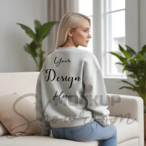 Womens Light Gray Sweatshirt Mockup-1 Back View | For Etsy, Shopify and POD Sellers