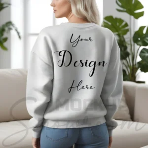 Womens Light Gray Sweatshirt Mockup-2 Back View | For Etsy, Shopify and POD Sellers