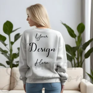 Womens Light Gray Sweatshirt Mockup-3 Back View | For Etsy, Shopify and POD Sellers