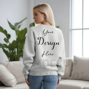 Womens Light Gray Sweatshirt Mockup-4 Back View | For Etsy, Shopify and POD Sellers