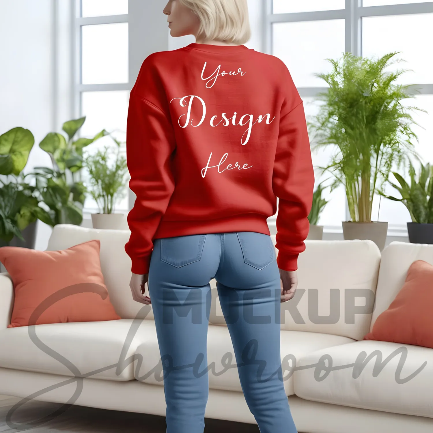 Womens Red Sweatshirt Mockup-1 Back View | For Etsy, Shopify and POD Sellers
