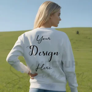 Womens White Sweatshirt Mockup-11 Back View | For Etsy, Shopify and POD Sellers