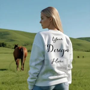 Womens White Sweatshirt Mockup-12 Back View | For Etsy, Shopify and POD Sellers