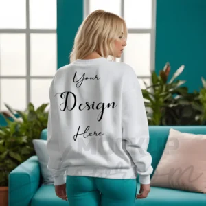 Womens White Sweatshirt Mockup-13 Back View | For Etsy, Shopify and POD Sellers