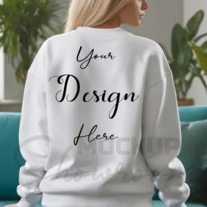 Womens White Sweatshirt Mockup-15 Back View | For Etsy, Shopify and POD Sellers