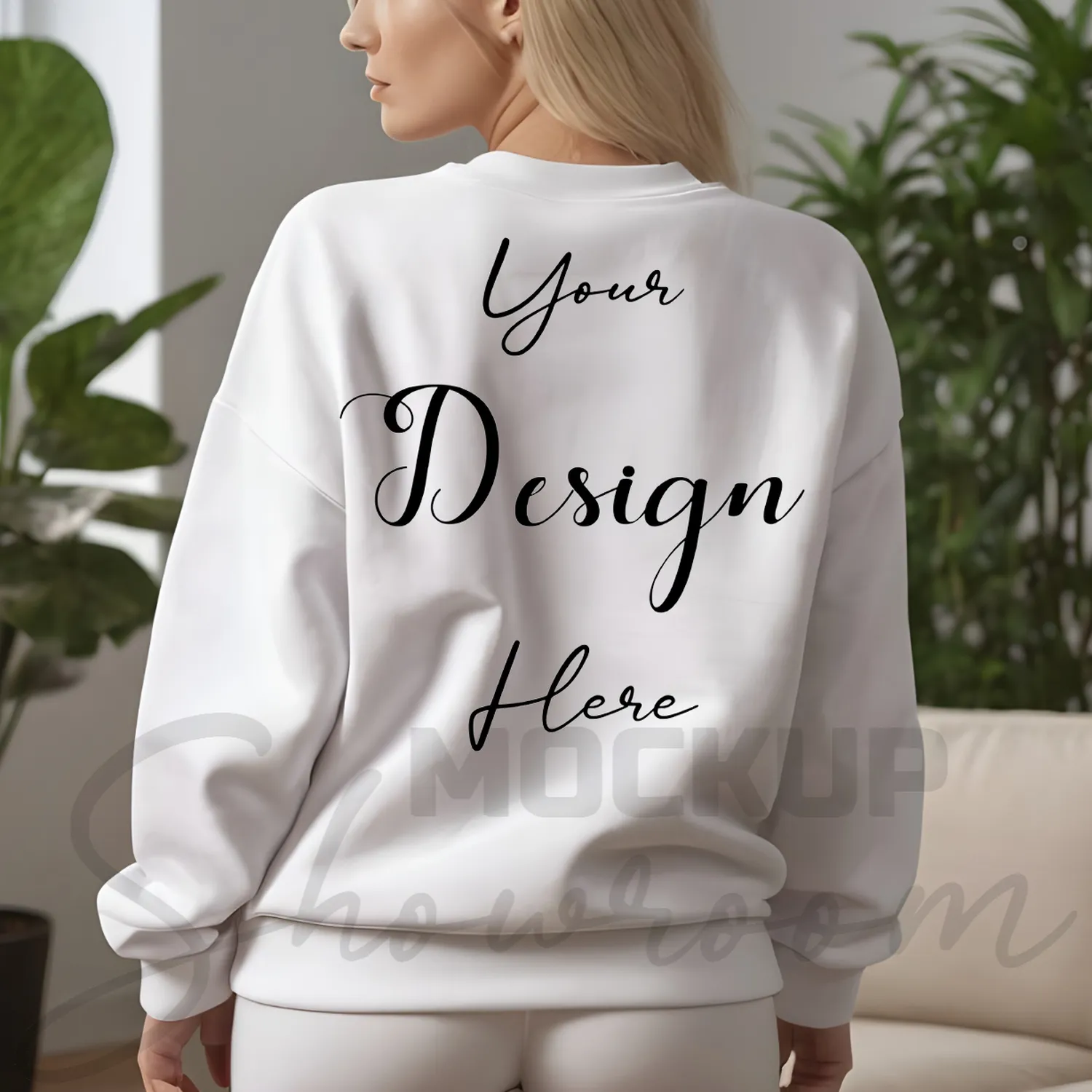 Womens White Sweatshirt Mockup-16 Back View | For Etsy, Shopify and POD Sellers